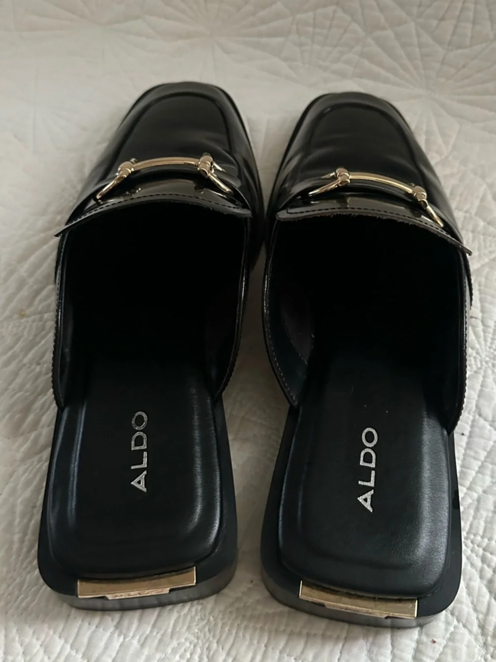 ALDO Black Patent Leather Slip-On Loafers with Gold Hardware